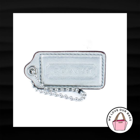 2.5" Large COACH SILVER METALLIC LEATHER NICKEL FOB BAG CHARM KEYCHAIN HANGTAG - Picture 1 of 2